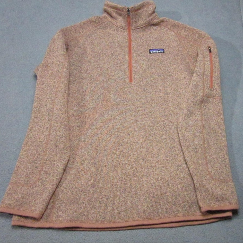 Patagonia Better Sweater Womens Large Pink Orange Fleece 1/4 Zip Mock Neck